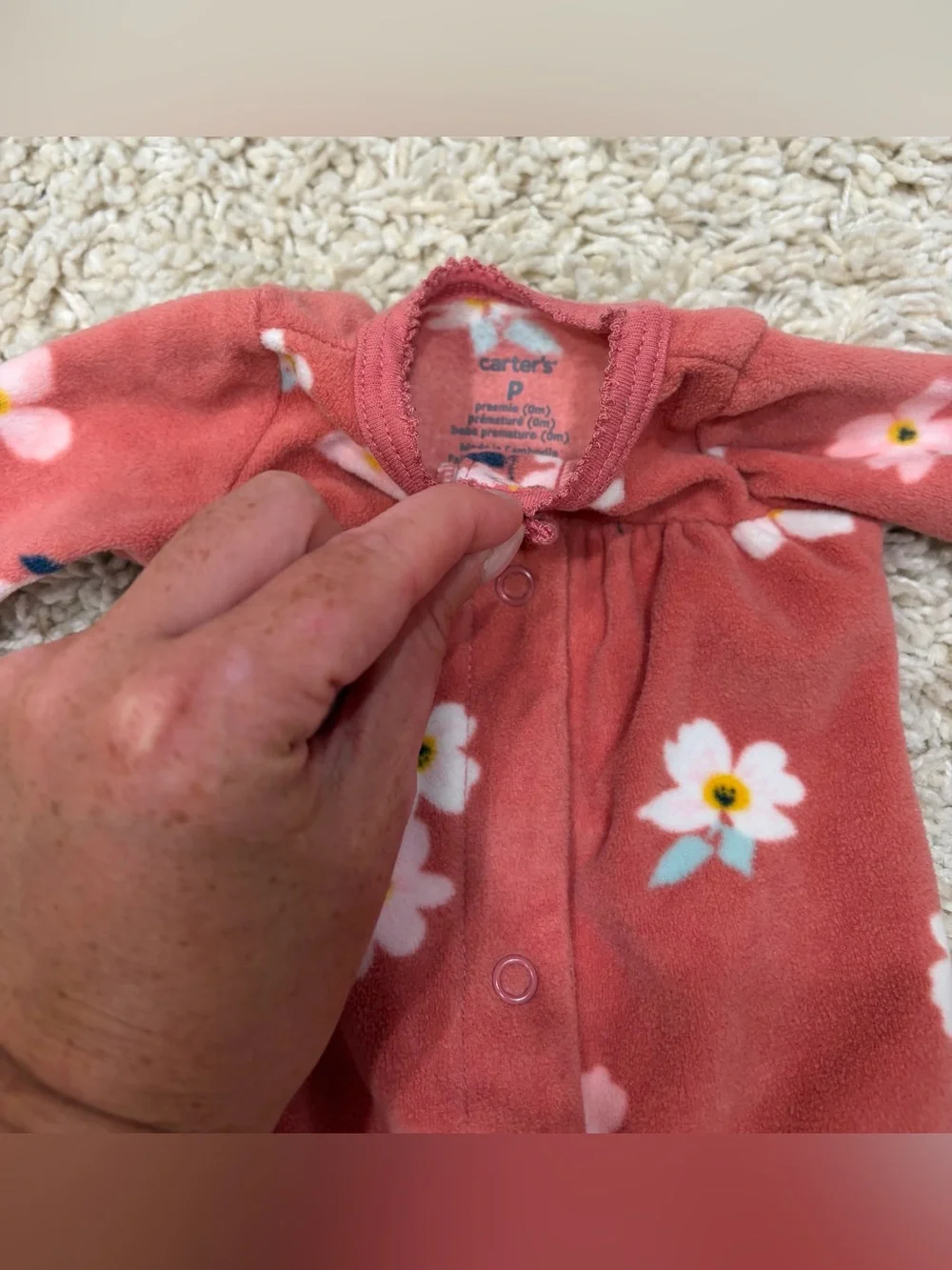 Carters preemie Cozy Floral Footed One-Piece - Rust Pink